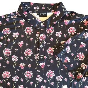 Bad Birdie Arcadia Golf Polo Mens XL Black Pink Floral Short Sleeve Performance